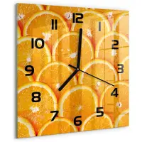 Tulup Wandklok - Sinaasappelschijfjes Wandklok Glas Decoratie - 30x30 cm - Oranje Gekleurde Glazen Klok - Zwarte handen - Vierkante Klok - Klok Glas Met Opdruk - Moderne Wandklok Glas