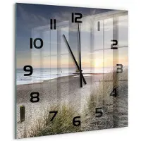 Tulup Wandklok - Zonsondergang en duinen Klok Glas Met Opdruk - 60x60 cm - Beige Moderne Wandklok Glas - Zwarte handen - Vierkante Klok - Decoratieve Glazen Klok - Glazen Wandklok Design
