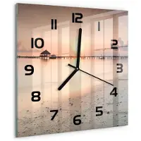 Tulup Wandklok - Strand van de Malediven Glazen Wandklok Design - 30x30 cm - Veelkleurig Klok Glas Met Opdruk - Zwarte handen - Vierkante Klok - Wandklok Glas Met Motief - Decoratieve Glazen Klok