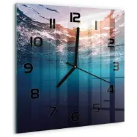 Tulup Wandklok - Onderwaterwereld Gekleurde Glazen Klok - 30x30 cm - Blauw Glazen Klok Met Print - Zwarte handen - Vierkante Klok - Moderne Wandklok Glas - Wandklok Glas Decoratie