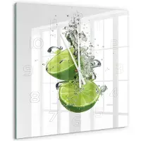 Tulup Wandklok - Kalk onder water Gekleurde Glazen Klok - 60x60 cm - Groente Glazen Klok Met Print - Witte handen - Vierkante Klok - Moderne Wandklok Glas - Wandklok Glas Decoratie