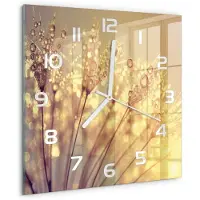 Tulup Wandklok - Paardenbloemzaden Glazen Klok Met Print - 30x30 cm - Beige Wandklok Glas Met Motief - Witte handen - Vierkante Klok - Wandklok Glas Decoratie - Gekleurde Glazen Klok