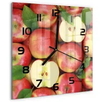 Tulup Wandklok - Appels Wandklok Glas Decoratie - 30x30 cm - Rood Gekleurde Glazen Klok - Zwarte handen - Vierkante Klok - Klok Glas Met Opdruk - Moderne Wandklok Glas