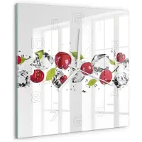 Tulup Wandklok - Kersen en water Moderne Wandklok Glas - 30x30 cm - Rood Wandklok Glas Decoratie - Witte handen - Vierkante Klok - Glazen Wandklok Design - Klok Glas Met Opdruk