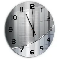 Tulup Wandklok - Metaalabstractie Glazen Wandklok Design - fi60 cm - Zilver Klok Glas Met Opdruk - Zwarte handen - Ronde Klok - Wandklok Glas Met Motief - Decoratieve Glazen Klok