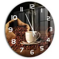 Tulup Wandklok - Koffie in een kopje Moderne Wandklok Glas - fi60 cm - Bruin Wandklok Glas Decoratie - Witte handen - Ronde Klok - Glazen Wandklok Design - Klok Glas Met Opdruk