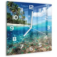 Tulup Wandklok - Koraalrif Decoratieve Glazen Klok - 30x30 cm - Blauw Glazen Wandklok Design - Witte handen - Vierkante Klok - Glazen Klok Met Print - Wandklok Glas Met Motief