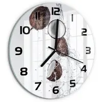 Tulup Wandklok - Kokosnoot met water Moderne Wandklok Glas - fi30 cm - Bruin Wandklok Glas Decoratie - Zwarte handen - Ronde Klok - Glazen Wandklok Design - Klok Glas Met Opdruk