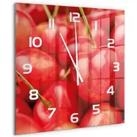Tulup Wandklok - Kers Klok Glas Met Opdruk - 60x60 cm - Rood Moderne Wandklok Glas - Witte handen - Vierkante Klok - Decoratieve Glazen Klok - Glazen Wandklok Design