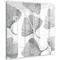 Tulup Wandklok - Ginkgo Wandklok Glas Decoratie - 60x60 cm - Zwart-wit Gekleurde Glazen Klok - Witte handen - Vierkante Klok - Klok Glas Met Opdruk - Moderne Wandklok Glas