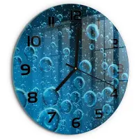 Tulup Wandklok - Onderwaterbellen Glazen Klok Met Print - fi30 cm - Blauw Wandklok Glas Met Motief - Zwarte handen - Ronde Klok - Wandklok Glas Decoratie - Gekleurde Glazen Klok
