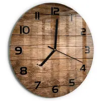 Tulup Wandklok - Houten achtergrond Glazen Wandklok Design - fi30 cm - Bruin Klok Glas Met Opdruk - Zwarte handen - Ronde Klok - Wandklok Glas Met Motief - Decoratieve Glazen Klok