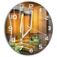 Tulup Wandklok - Twee glazen bier Glazen Wandklok Design - fi30 cm - Oranje Klok Glas Met Opdruk - Witte handen - Ronde Klok - Wandklok Glas Met Motief - Decoratieve Glazen Klok
