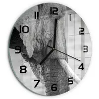 Tulup Wandklok - Olifant Decoratieve Glazen Klok - fi30 cm - Zwart-wit Glazen Wandklok Design - Zwarte handen - Ronde Klok - Glazen Klok Met Print - Wandklok Glas Met Motief