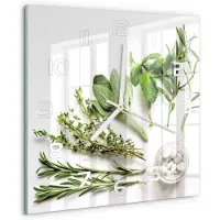 Tulup Wandklok - Kruiden Glazen Klok Met Print - 30x30 cm - Groente Wandklok Glas Met Motief - Witte handen - Vierkante Klok - Wandklok Glas Decoratie - Gekleurde Glazen Klok