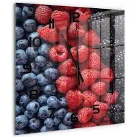 Tulup Wandklok - Bosvruchten Moderne Wandklok Glas - 60x60 cm - Veelkleurig Wandklok Glas Decoratie - Zwarte handen - Vierkante Klok - Glazen Wandklok Design - Klok Glas Met Opdruk