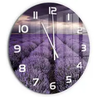 Tulup Wandklok - Lavendelveld Klok Glas Met Opdruk - fi60 cm - Paars Moderne Wandklok Glas - Witte handen - Ronde Klok - Decoratieve Glazen Klok - Glazen Wandklok Design