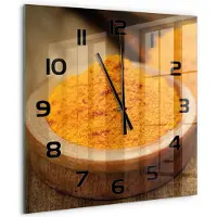 Tulup Wandklok - Kurkuma specerij Glazen Klok Met Print - 60x60 cm - Oranje Wandklok Glas Met Motief - Zwarte handen - Vierkante Klok - Wandklok Glas Decoratie - Gekleurde Glazen Klok