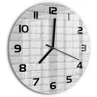 Tulup Wandklok - Bakstenen muur Moderne Wandklok Glas - fi30 cm - Wit Wandklok Glas Decoratie - Zwarte handen - Ronde Klok - Glazen Wandklok Design - Klok Glas Met Opdruk