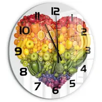 Tulup Wandklok - Groentehart Glazen Klok Met Print - fi60 cm - Veelkleurig Wandklok Glas Met Motief - Zwarte handen - Ronde Klok - Wandklok Glas Decoratie - Gekleurde Glazen Klok