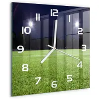Tulup Wandklok - Voetbalveld Decoratieve Glazen Klok - 30x30 cm - Groente Glazen Wandklok Design - Witte handen - Vierkante Klok - Glazen Klok Met Print - Wandklok Glas Met Motief