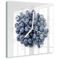 Tulup Wandklok - Bosbessen Glazen Klok Met Print - 30x30 cm - Blauw Wandklok Glas Met Motief - Witte handen - Vierkante Klok - Wandklok Glas Decoratie - Gekleurde Glazen Klok