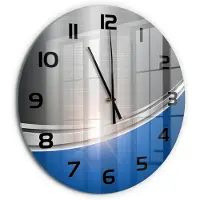 Tulup Wandklok - Metaalabstractie Wandklok Glas Decoratie - fi60 cm - Blauw Gekleurde Glazen Klok - Zwarte handen - Ronde Klok - Klok Glas Met Opdruk - Moderne Wandklok Glas