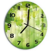 Tulup Wandklok - Paardenkastanjebladeren Wandklok Glas Met Motief - fi30 cm - Groente Decoratieve Glazen Klok - Zwarte handen - Ronde Klok - Gekleurde Glazen Klok - Glazen Klok Met Print