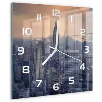 Tulup Wandklok - Manhattan, New York Moderne Wandklok Glas - 30x30 cm - Grijs Wandklok Glas Decoratie - Witte handen - Vierkante Klok - Glazen Wandklok Design - Klok Glas Met Opdruk