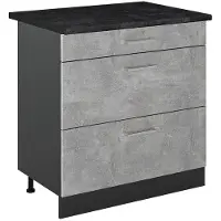Vicco Keukenonderkast R-Line Beton/Antraciet 80 cm met 3 laden antraciet werkblad, Model 72384