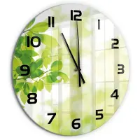 Tulup Wandklok - Bladeren Wandklok Glas Met Motief - fi60 cm - Groente Decoratieve Glazen Klok - Zwarte handen - Ronde Klok - Gekleurde Glazen Klok - Glazen Klok Met Print