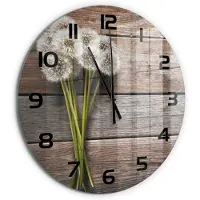 Tulup Wandklok - Paardenbloemhout Wandklok Glas Met Motief - fi60 cm - Bruin Decoratieve Glazen Klok - Zwarte handen - Ronde Klok - Gekleurde Glazen Klok - Glazen Klok Met Print