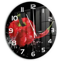 Tulup Wandklok - Rode peper Decoratieve Glazen Klok - fi60 cm - Rood Glazen Wandklok Design - Witte handen - Ronde Klok - Glazen Klok Met Print - Wandklok Glas Met Motief