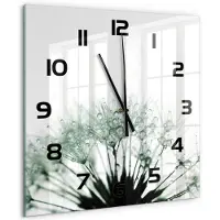 Tulup Wandklok - Paardenbloemzaden Wandklok Glas Decoratie - 60x60 cm - Wit Gekleurde Glazen Klok - Zwarte handen - Vierkante Klok - Klok Glas Met Opdruk - Moderne Wandklok Glas