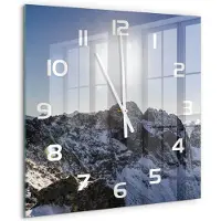 Tulup Wandklok - De winter in het Tatragebergte Glazen Klok Met Print - 60x60 cm - Blauw Wandklok Glas Met Motief - Witte handen - Vierkante Klok - Wandklok Glas Decoratie - Gekleurde Glazen Klok