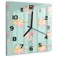Tulup Wandklok - Bloemenpatroon Glazen Wandklok Design - 30x30 cm - Veelkleurig Klok Glas Met Opdruk - Zwarte handen - Vierkante Klok - Wandklok Glas Met Motief - Decoratieve Glazen Klok
