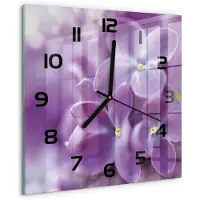 Tulup Wandklok - Paarse bloemen Wandklok Glas Met Motief - 30x30 cm - Paars Decoratieve Glazen Klok - Zwarte handen - Vierkante Klok - Gekleurde Glazen Klok - Glazen Klok Met Print