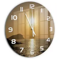 Tulup Wandklok - Zonsondergang Zee Wandklok Glas Decoratie - fi60 cm - Geel Gekleurde Glazen Klok - Witte handen - Ronde Klok - Klok Glas Met Opdruk - Moderne Wandklok Glas