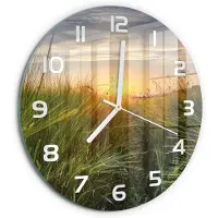 Tulup Wandklok - Tarweveld Glazen Wandklok Design - fi30 cm - Groente Klok Glas Met Opdruk - Witte handen - Ronde Klok - Wandklok Glas Met Motief - Decoratieve Glazen Klok