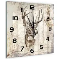 Tulup Wandklok - Hert Glazen Wandklok Design - 60x60 cm - Beige Klok Glas Met Opdruk - Zwarte handen - Vierkante Klok - Wandklok Glas Met Motief - Decoratieve Glazen Klok
