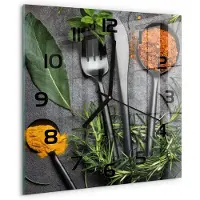 Tulup Wandklok - Bestek en specerijen Wandklok Glas Decoratie - 30x30 cm - Veelkleurig Gekleurde Glazen Klok - Zwarte handen - Vierkante Klok - Klok Glas Met Opdruk - Moderne Wandklok Glas
