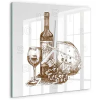 Tulup Wandklok - Wijn en hapjes Gekleurde Glazen Klok - 30x30 cm - Zwart-wit Glazen Klok Met Print - Witte handen - Vierkante Klok - Moderne Wandklok Glas - Wandklok Glas Decoratie