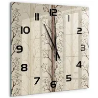 Tulup Wandklok - Bomen Wandklok Glas Decoratie - 60x60 cm - Bruin Gekleurde Glazen Klok - Zwarte handen - Vierkante Klok - Klok Glas Met Opdruk - Moderne Wandklok Glas