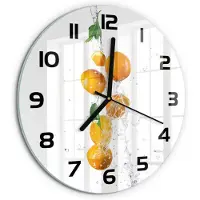 Tulup Wandklok - Sinaasappels en water Gekleurde Glazen Klok - fi30 cm - Geel Glazen Klok Met Print - Zwarte handen - Ronde Klok - Moderne Wandklok Glas - Wandklok Glas Decoratie