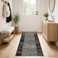 vidaXL - Lopers - Tapijt - FLORNES - Geweven - Grijs - Strepen - 67 - x - 450 - cm - PP - 7 - mm