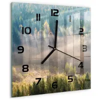 Tulup Wandklok - Mist in het bos Gekleurde Glazen Klok - 30x30 cm - Groente Glazen Klok Met Print - Zwarte handen - Vierkante Klok - Moderne Wandklok Glas - Wandklok Glas Decoratie