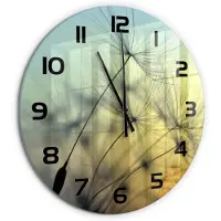 Tulup Wandklok - Paardenbloemzaden Wandklok Glas Decoratie - fi60 cm - Blauw Gekleurde Glazen Klok - Zwarte handen - Ronde Klok - Klok Glas Met Opdruk - Moderne Wandklok Glas
