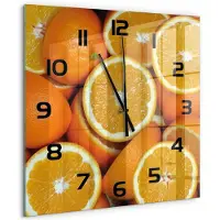 Tulup Wandklok - Sinaasappelhelften Glazen Klok Met Print - 60x60 cm - Oranje Wandklok Glas Met Motief - Zwarte handen - Vierkante Klok - Wandklok Glas Decoratie - Gekleurde Glazen Klok