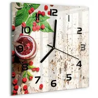 Tulup Wandklok - Frambozenjam Moderne Wandklok Glas - 30x30 cm - Rood Wandklok Glas Decoratie - Zwarte handen - Vierkante Klok - Glazen Wandklok Design - Klok Glas Met Opdruk