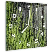 Tulup Wandklok - Boomschors Glazen Klok Met Print - 30x30 cm - Groente Wandklok Glas Met Motief - Witte handen - Vierkante Klok - Wandklok Glas Decoratie - Gekleurde Glazen Klok